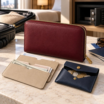 Currency and Coin Travel Wallet — in use